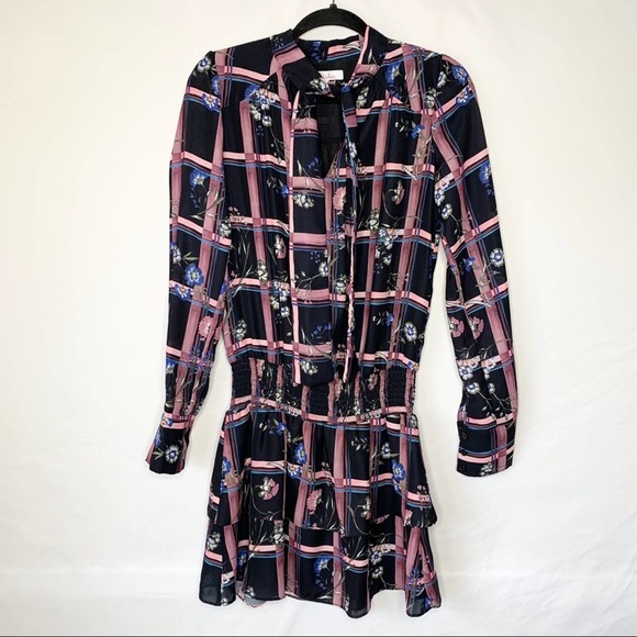 Parker Tie Neck Long Sleeve Blouson Dress - Picture 3 of 5